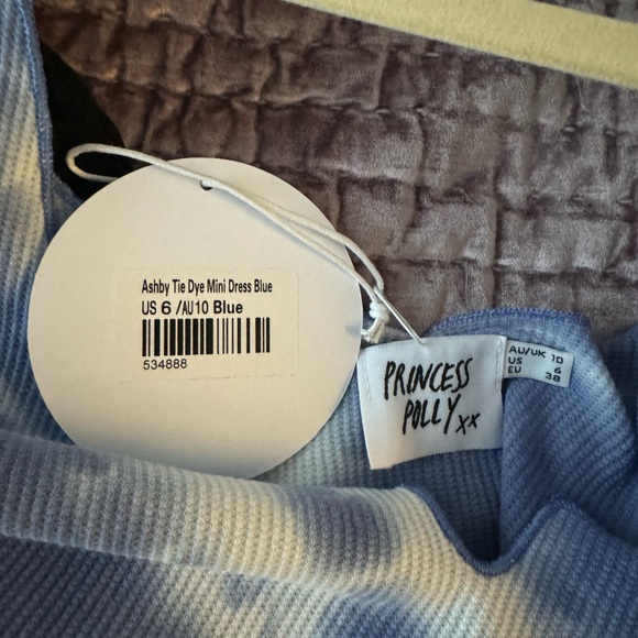 NWT PRINCESS POLLY Ashby Tye Dye Mini Dress Blue - Picture 2 of 3